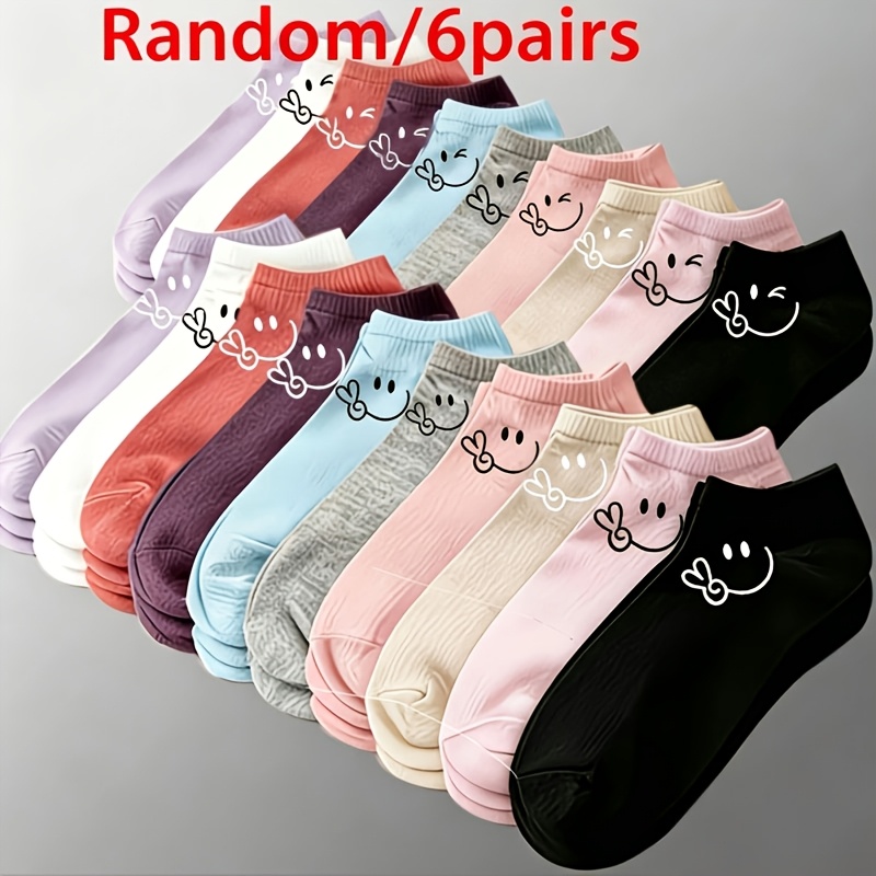 TEMU Random 6 Pairs Women's Elegant Short Socks - Breathable Thin Invisible Spring Summer Casual , Soft Tones (suitable For Daily Wear And Occasions)