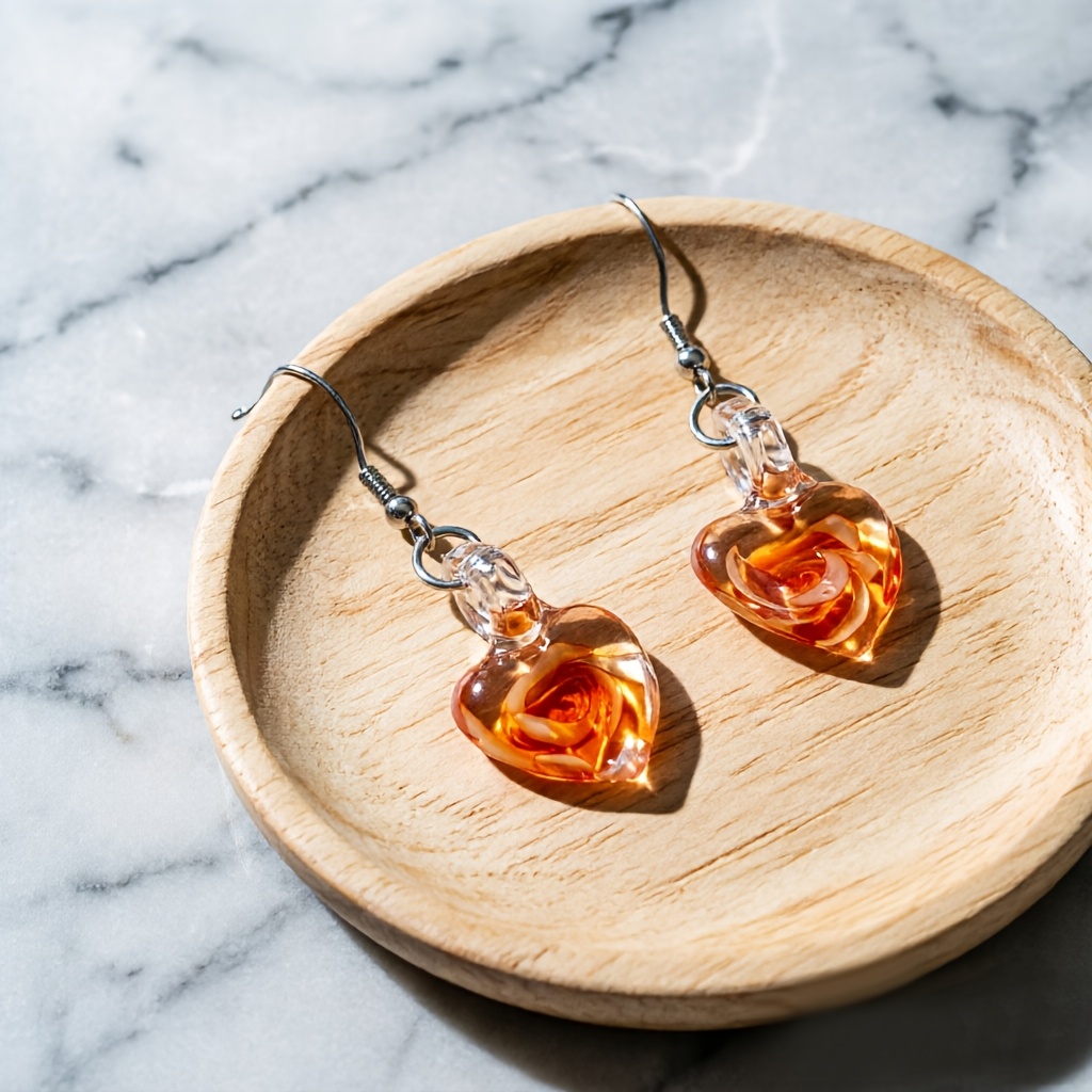 Women's Hand-Blown Heart Pendant Earrings