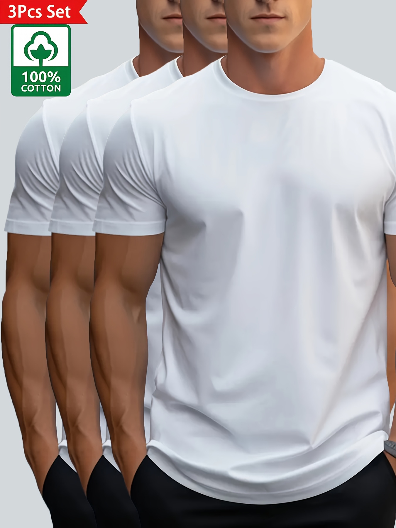 3pcs Men   100% Cotton Casual Solid Color T-Shirt, Minimalist Style Comfortable Short Sleeve Crew Neck Sweat Absorbent Quick Drying Home Pajamas & Summer   Top, Sleepwear Pajamas, Home Loungewear, Short Sleeve Top, Minimalist  , Classic Crew Neck, Solid Color Tee, Quick Drying Shirt, Breathable Material, Practical Dressers, Minimalist Wardrobe