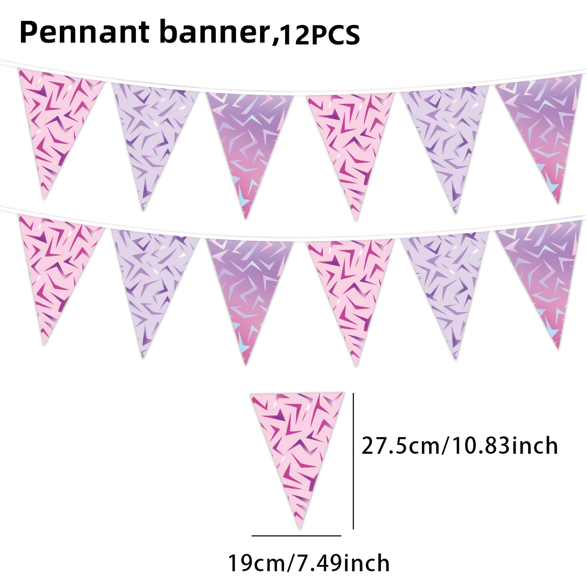 TEMU Confezione da 12 bandierine a geometrico sfumate rosa-viola, striscioni a di carta da appendere , decorazione da parete per fondale fotografico