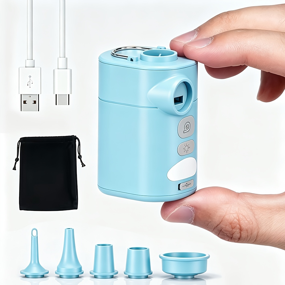 TEMU Portable Electric Air Pump With Led Light And 5 Nozzles, Usb Charging Mini Inflator, Outdoor Camping Equipment, Suitable For Balloons, ,