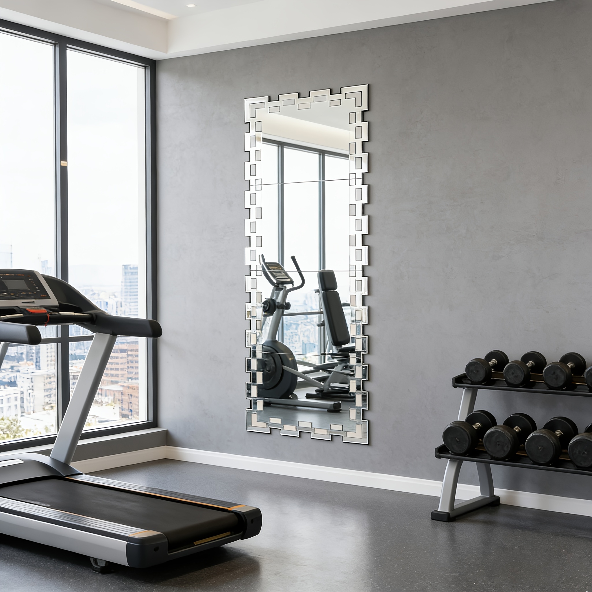 Image of 4pcs -resistant Self-adhesive Acrylic Mirror With Coating - Vertical Rectangular Full-length Chain-style Mirror Suitable For Home Gym, , Bathroom - Installation, No Tools/adhesive Required