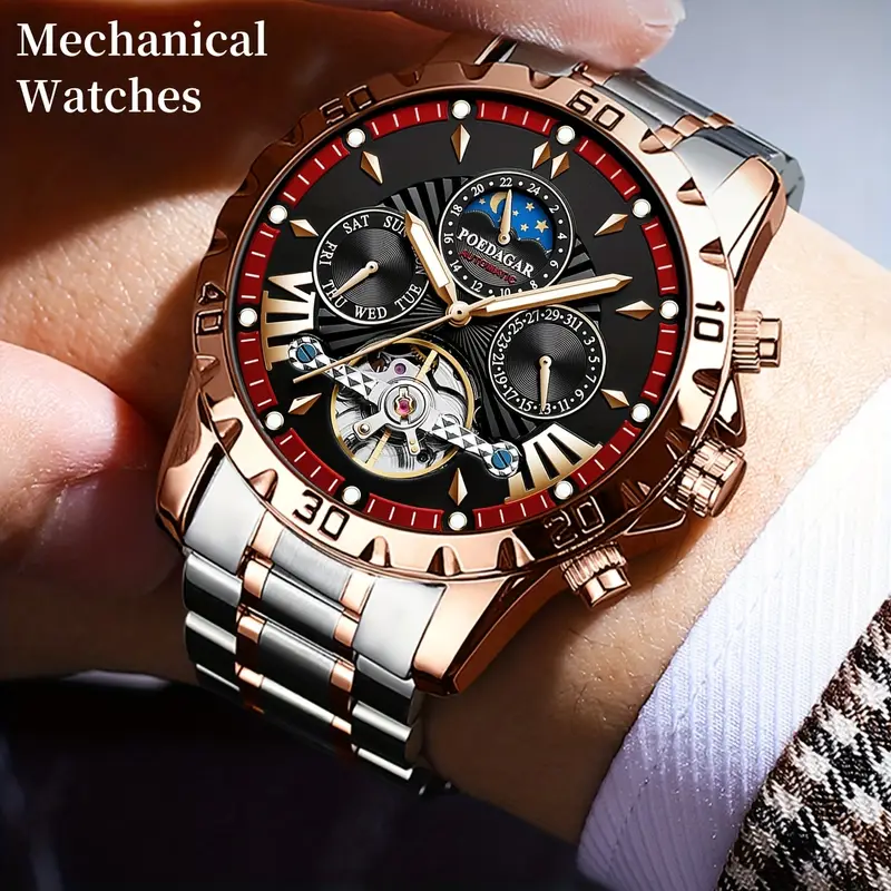 1pc mens luxury automatic mechanical watch stainless 24 hour display with date day function without battery Product details 0