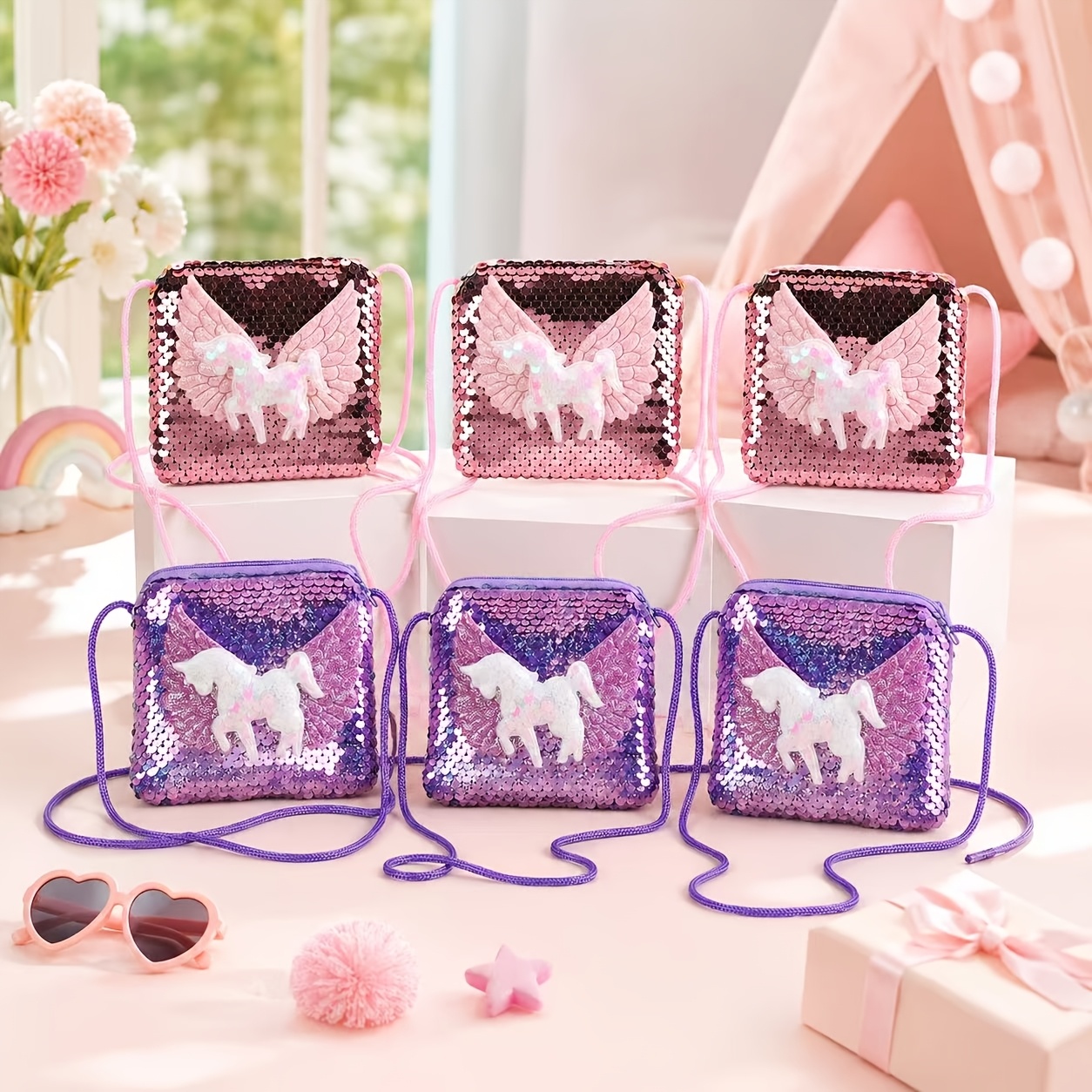 TEMU 6pcs Unicorn Crossbody Bags, Holiday Small Gift Wallets Party Gifts, Birthday Christmas Coin Purses