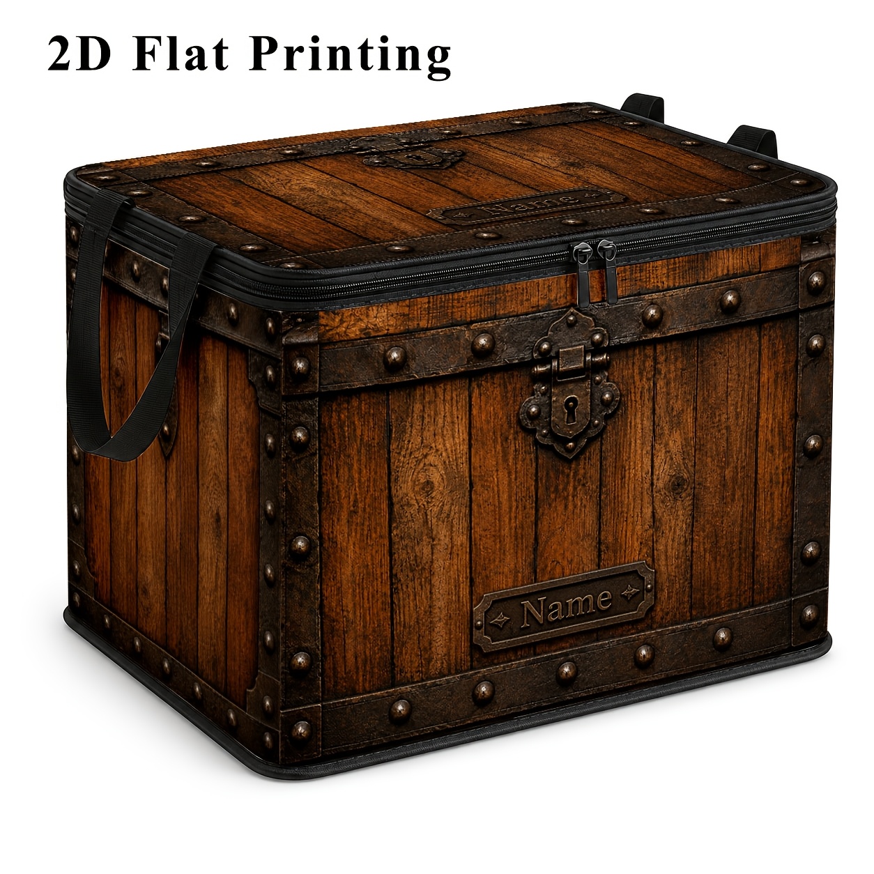 TEMU Coffre au de Rangement Personnalisé avec Nom, Motif de Coffre au Vintage Imprimé Plat 2D, Sac Organisateur Grande Capacité Pliable en Tissu