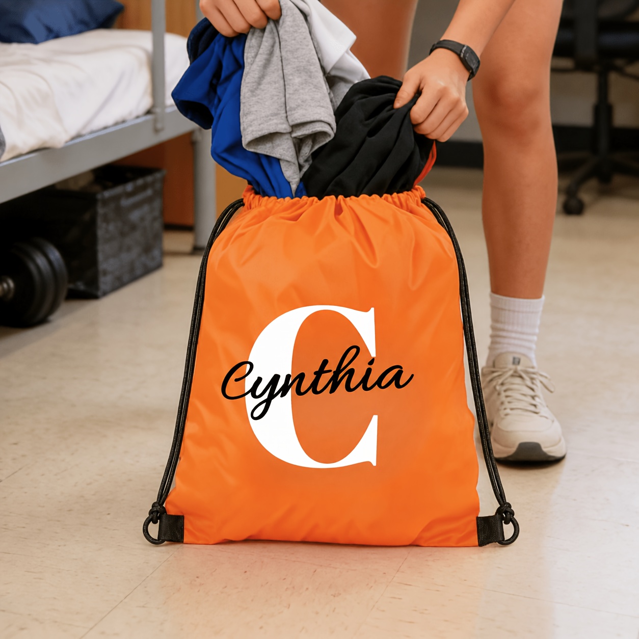 TEMU Personalized Drawstring Sports Backpack, A Lightweight Drawstring Printed With Your Name And Initials For A Unique, . Made From Durable