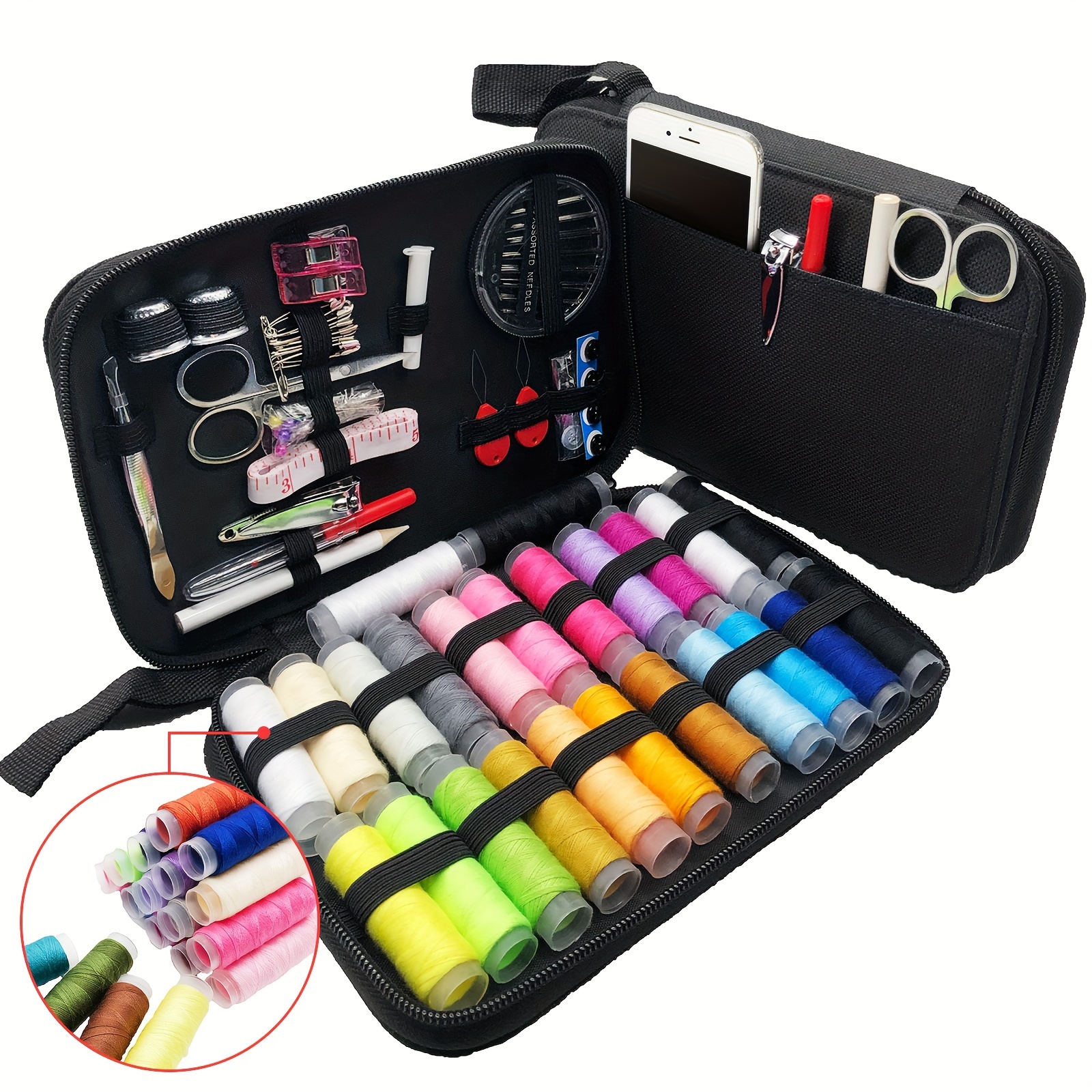 

Black Sewing Kit - 54/115 Pieces With 24-color For Emergency Repairs & Travel