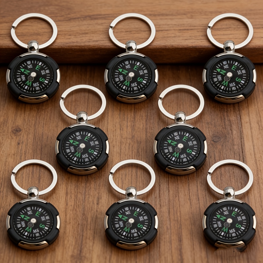 TEMU 10pcs Vintage Alloy Compass Keychain Set, Men's Trendy Accessory, No Batteries Required, No Batteries