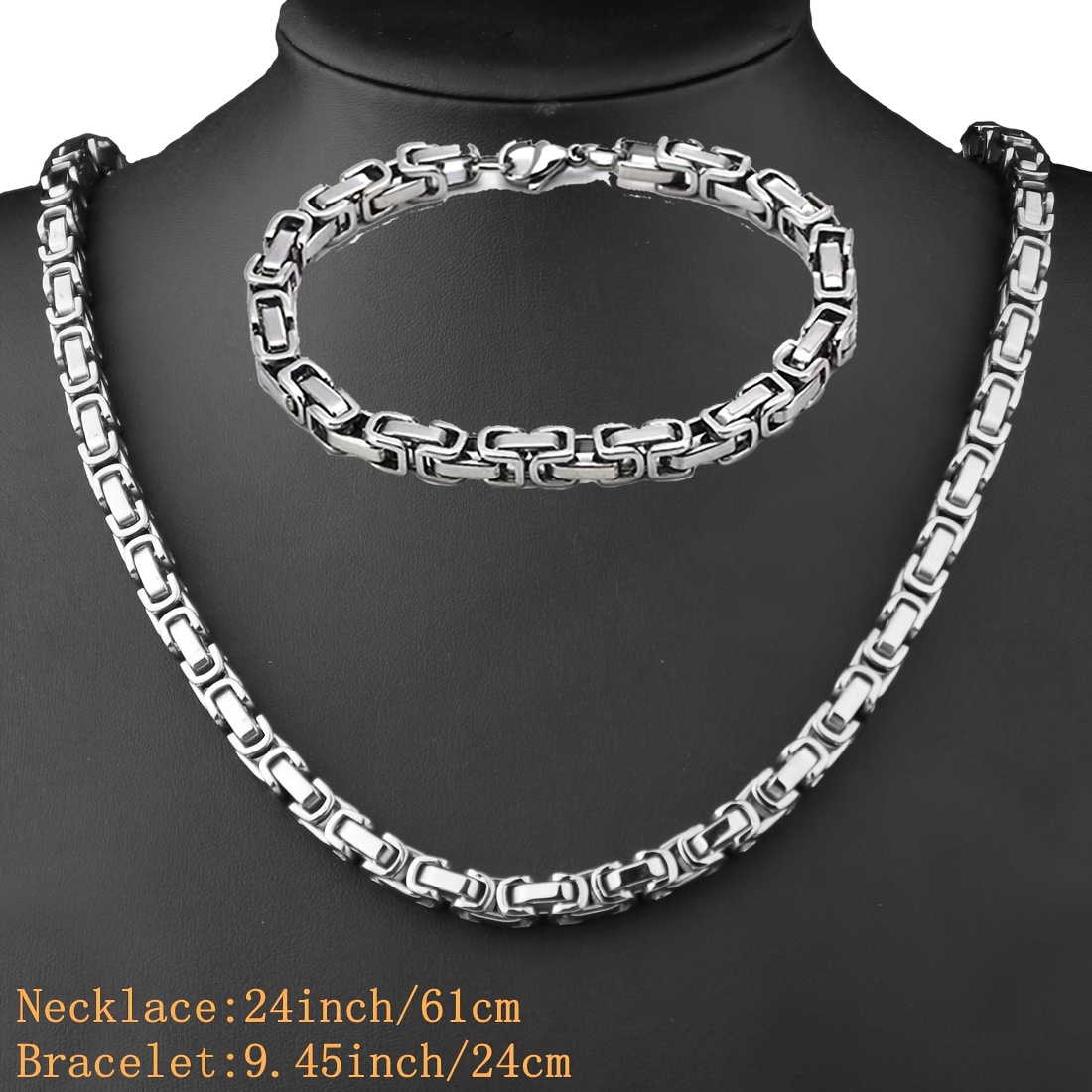 Image of 2pcs Men's 304l Stainless Steel Necklace Bracelet Set Hip Hop Cuban Chain Necklace For Boyfriend Gifts