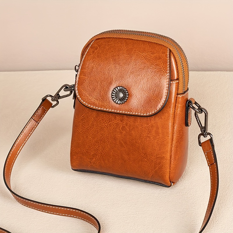 Classic Mini Leather Crossbody Bag for Phones with Adjustable Strap