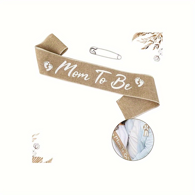 Image of 1pc Neutral Burlap Rustic Bohemian Mom To Be Sash, Suitable For Pregnant Women Mom Gift Party Decoration, Burlap, No Gemstone