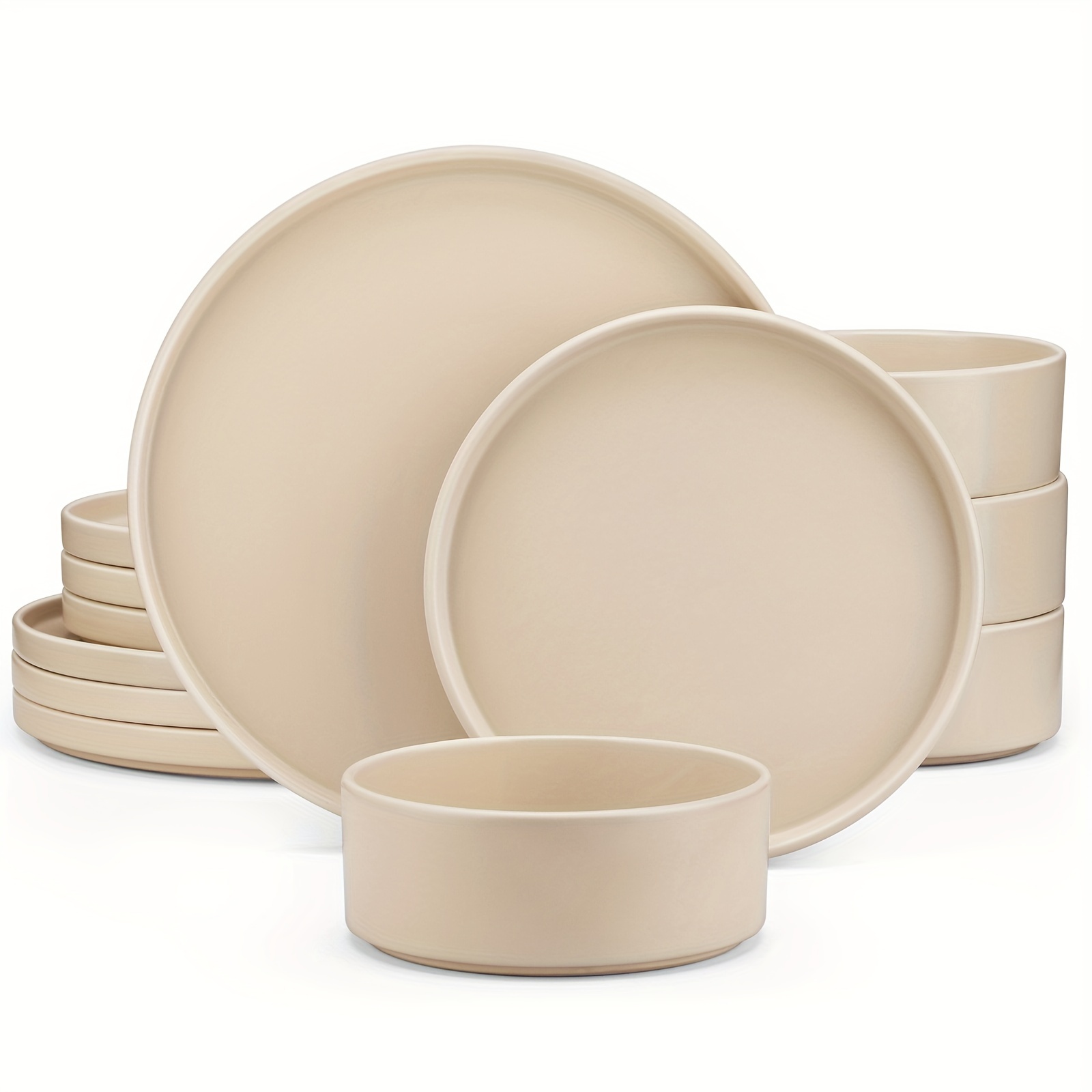 Khaki Stoneware Dinnerware Set For Four, Including 12pcs Of Plates And Bowls