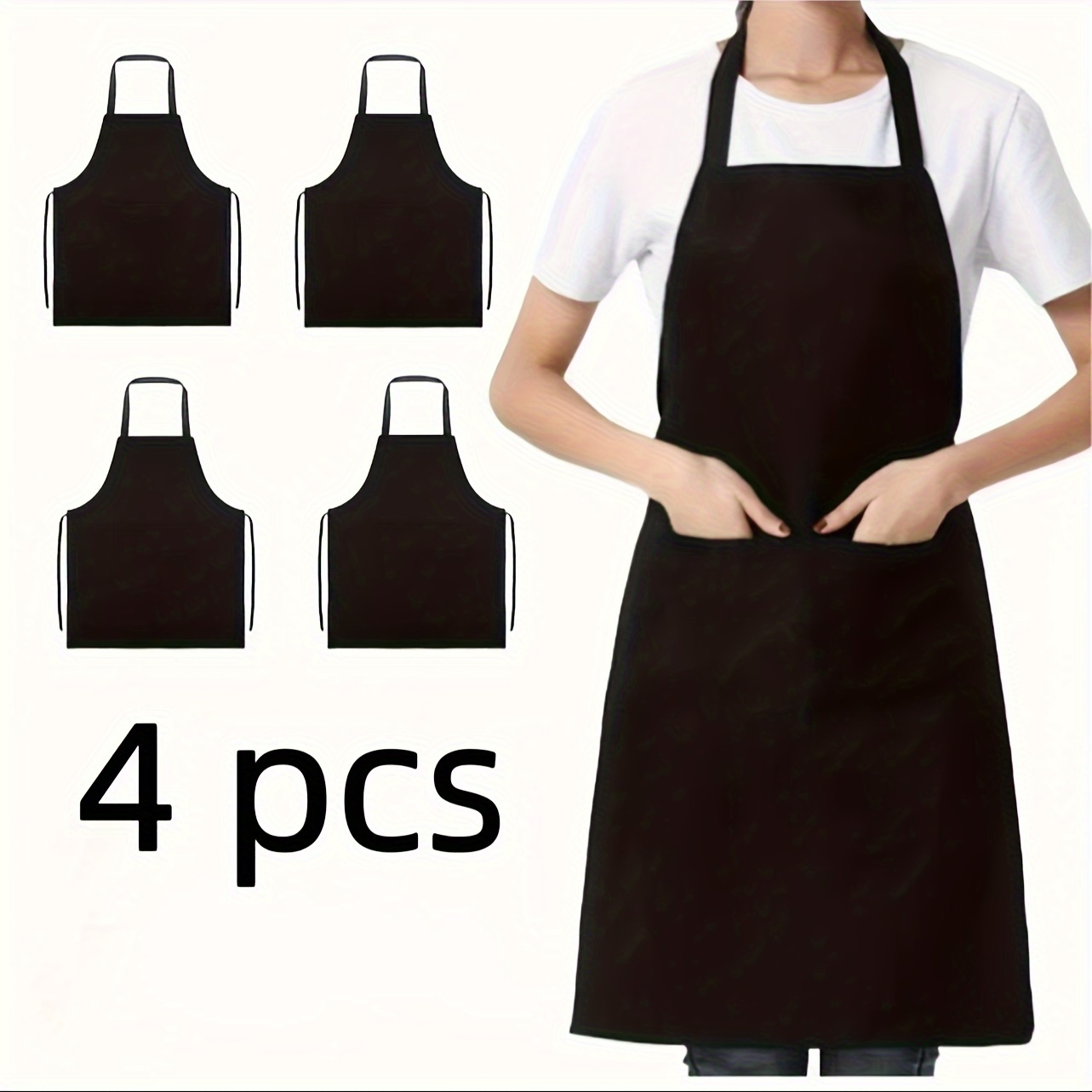 

Adjustable Bib Apron Set Of 4 - Water-resistant Polyester Chef Aprons With Pockets For - Ideal For Cooking, Bbq, Grilling, Barbers, Painters - , Christmas Gift