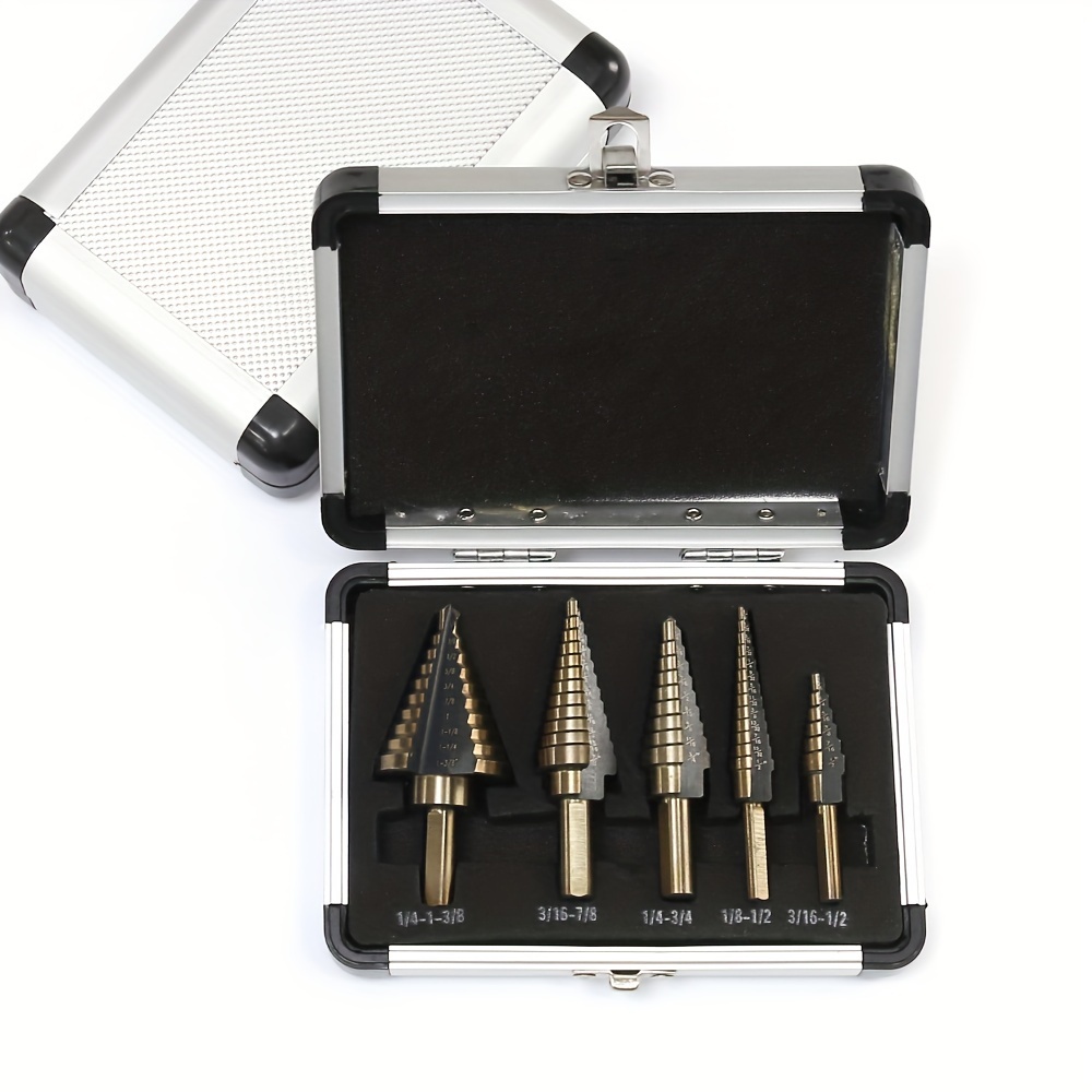 Image of Allsome 5pcs Hss Cobalt Step Drill Bit Set Multiple Hole 50 Sizes With Aluminum Case