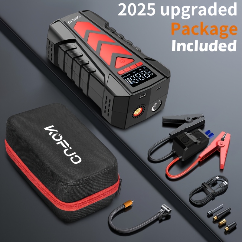     jump starter with   clamps &   -   9.0l/8.0 /  truck/suv/rv charger, 150psi cordless inflator, 3-mode led, 12v usb charger, 40°c  , portable &  , vehicle starting solution,   construction Product details 1