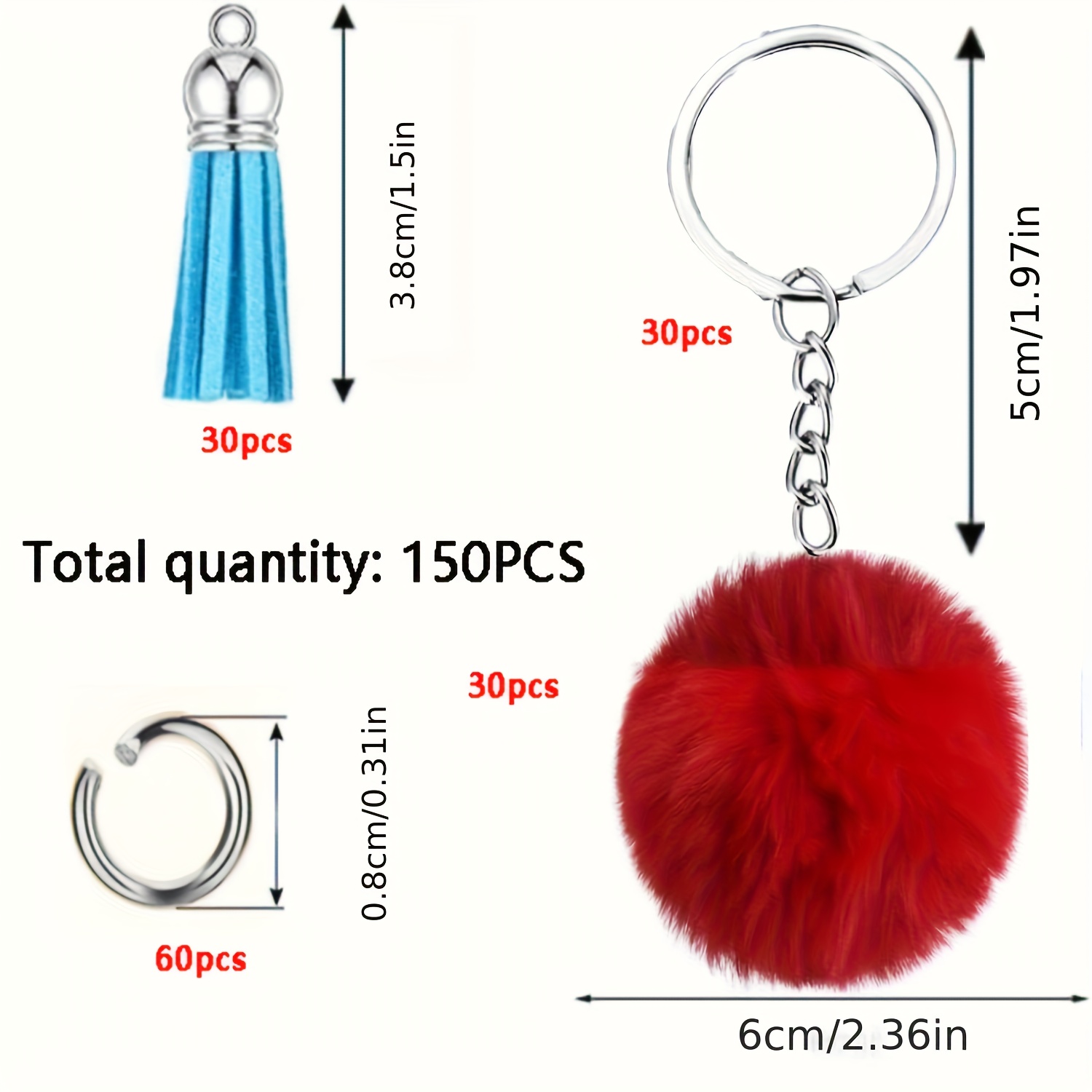 TEMU 150pcs Of Colorful Pendant Keychain Set, Including Keyrings, Tassels, And Small Opening Rings, Suitable For Diy Production At Valentine's Day