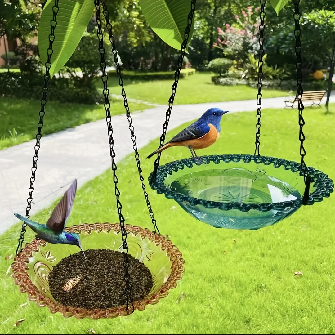 

Charming Hanging Bird Bath & Feeder Set - Durable Abs Resin, Perfect For Outdoor Balcony & Garden Decor Add A Touch Of Nature To Your Space