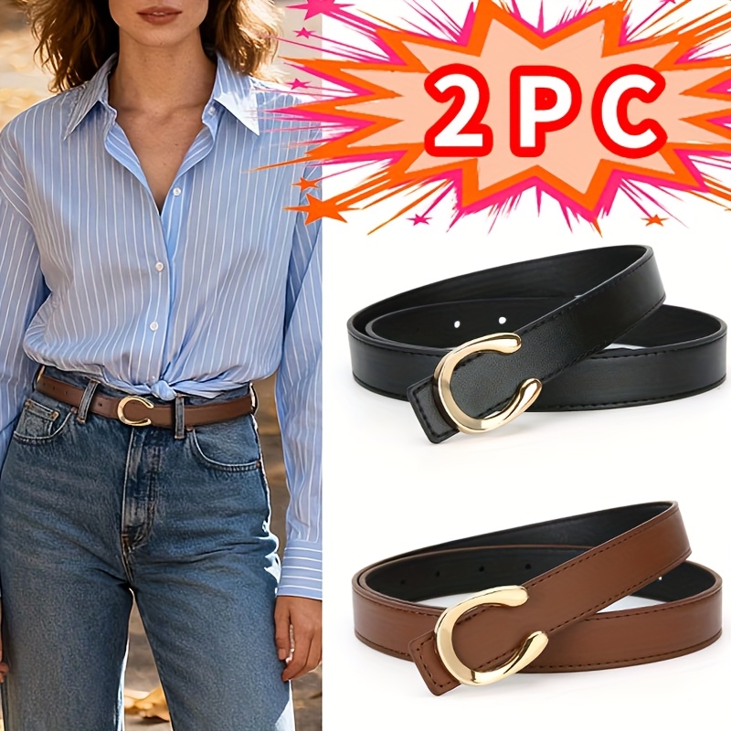 2 pack pu leather detachable belt with fashion   alloy smooth   vintage coat dress belt for women suitable for daily  
