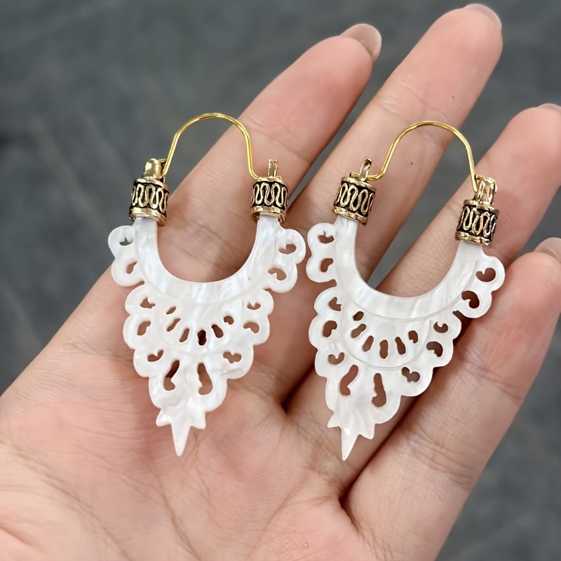 TEMU 2pcs Bohemian Style Hollow-out Carved Mother-daughter Earrings, Suitable For Beach, Banquets, , And Gifting