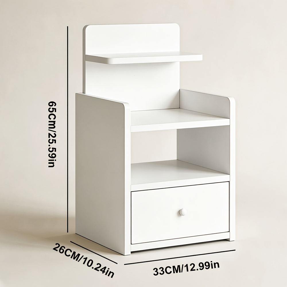 TEMU Modern Wooden Bedside Table With Drawer, White Multifunctional Storage Cabinet For Bedroom, Bathroom, Living Room & Hallway, 65*33*26cm