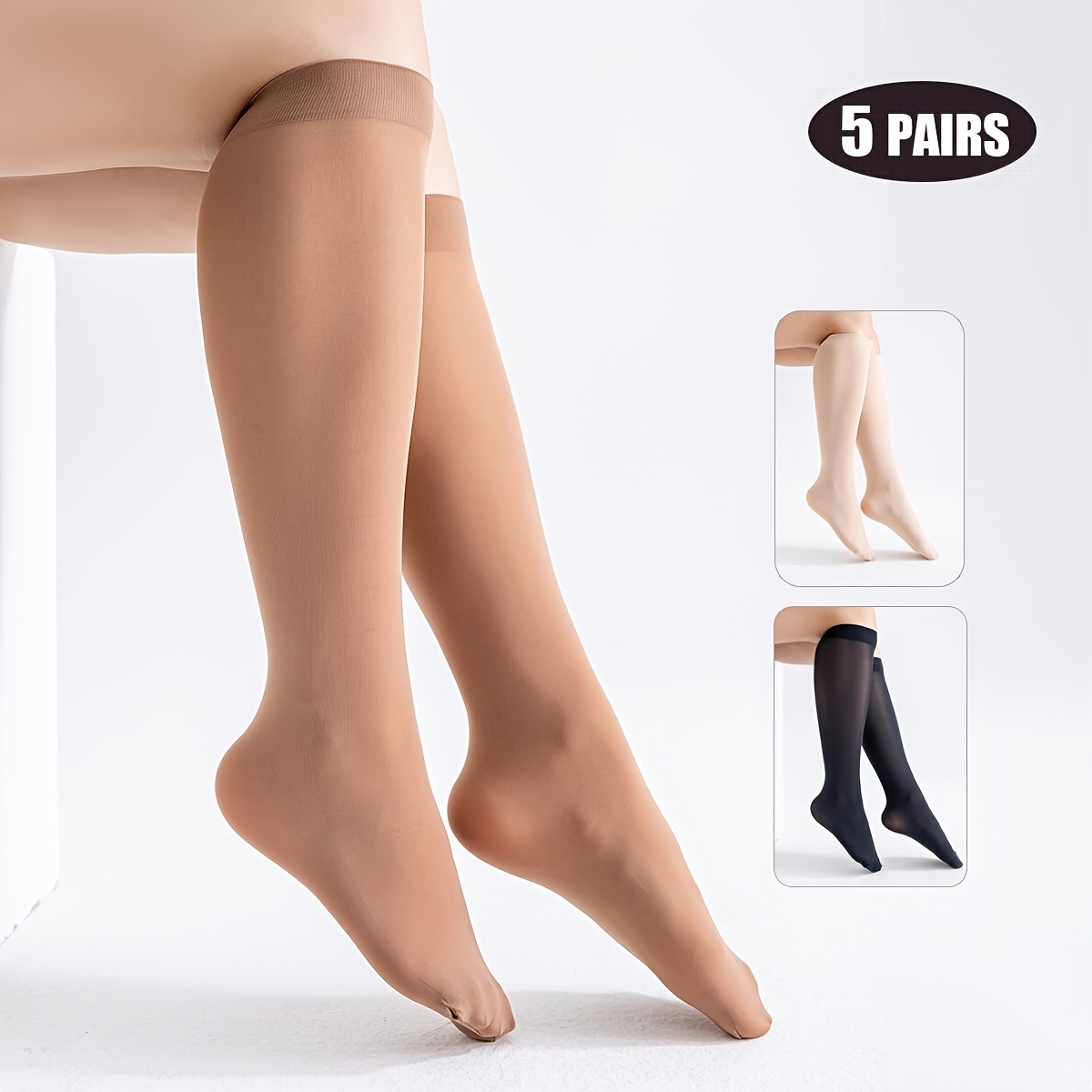 E-shop 5 Paar Damen 60D hochelastische Kniestrümpfe – Wadenhohe Strümpfe in voller Länge, geeignet für Freizeit, Sport & Freizeitkleidung, einfarbige