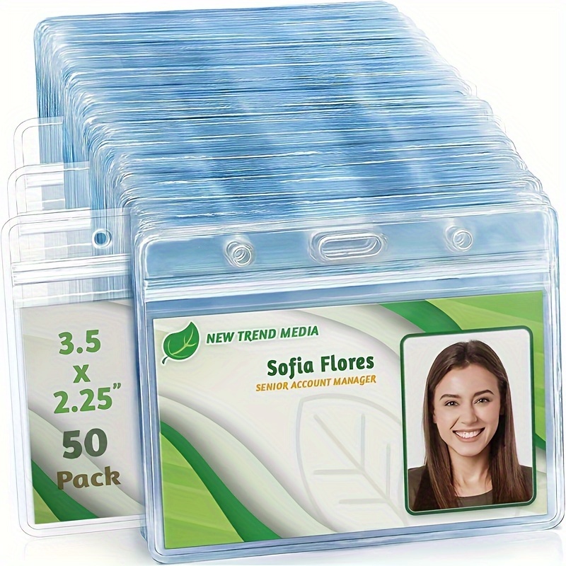 

50pcs Clear Horizontal Badge Holders With , Waterproof Pvc Id Card Case, High , & Reach , 3.54" X 2.52" - Ideal For Office