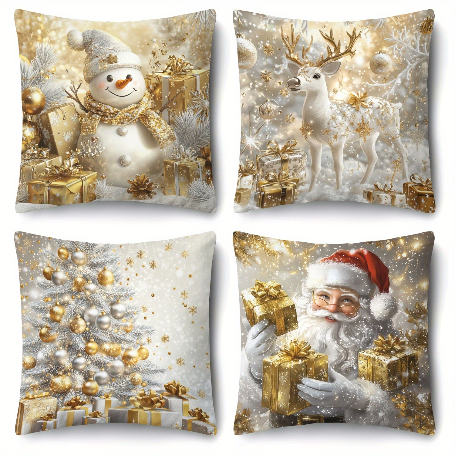 

Set Of 4 Christmas , , & , Comfortable Cushion For , Bedroom, Sofa, Bed - Washable, , , 18x18