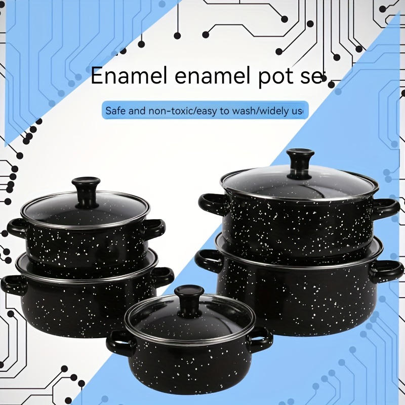 

1 Set Of Multifunctional 5 Piece Enamel Pot, Light And Thin Style, Soup Pot, Boiling Pot, Stewing Pot, Open Flame Electric Stove, Gas Universal, Restaurant, Kitchen, Home, And Utensils And Cookware