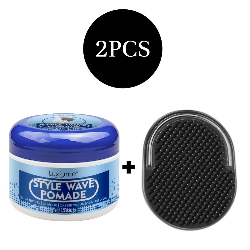 TEMU Luxfume Men's 360 Wave Pomade 90g + Shampoo Brush Set - , , Deep Wave Hair Care, Long-lasting & Secure, Easy To , Patterns, Ideal For Curly Hair