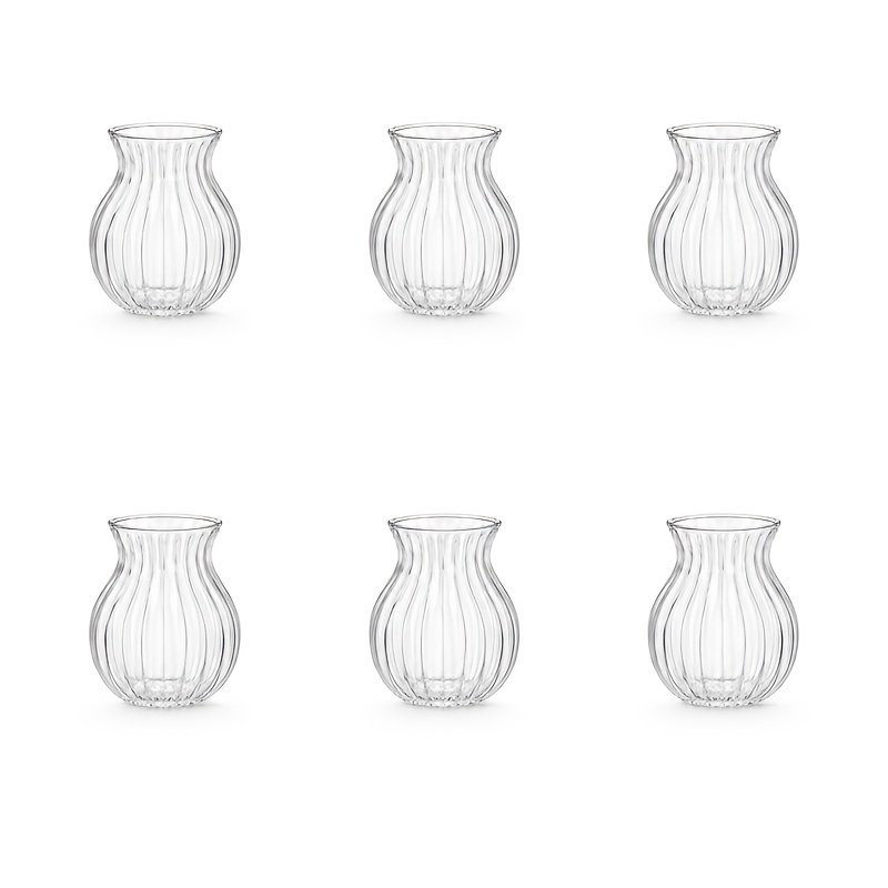 TEMU 6pcs Set Of Wavy Pinstripe Borosilicate Clear Glass Cups, Small Coffee Tea Cups, 220ml Curved Body, Microwave And Dishwasher Safe, Transparent