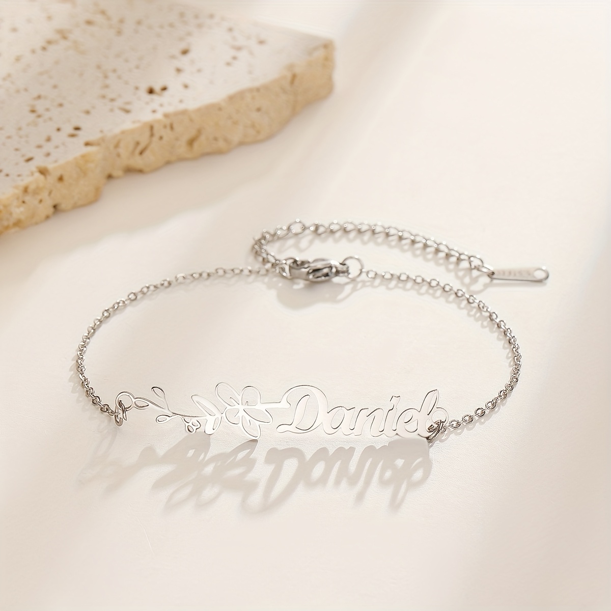 Personalized Birth Flower Name Bracelet, Minimalist Floral Design