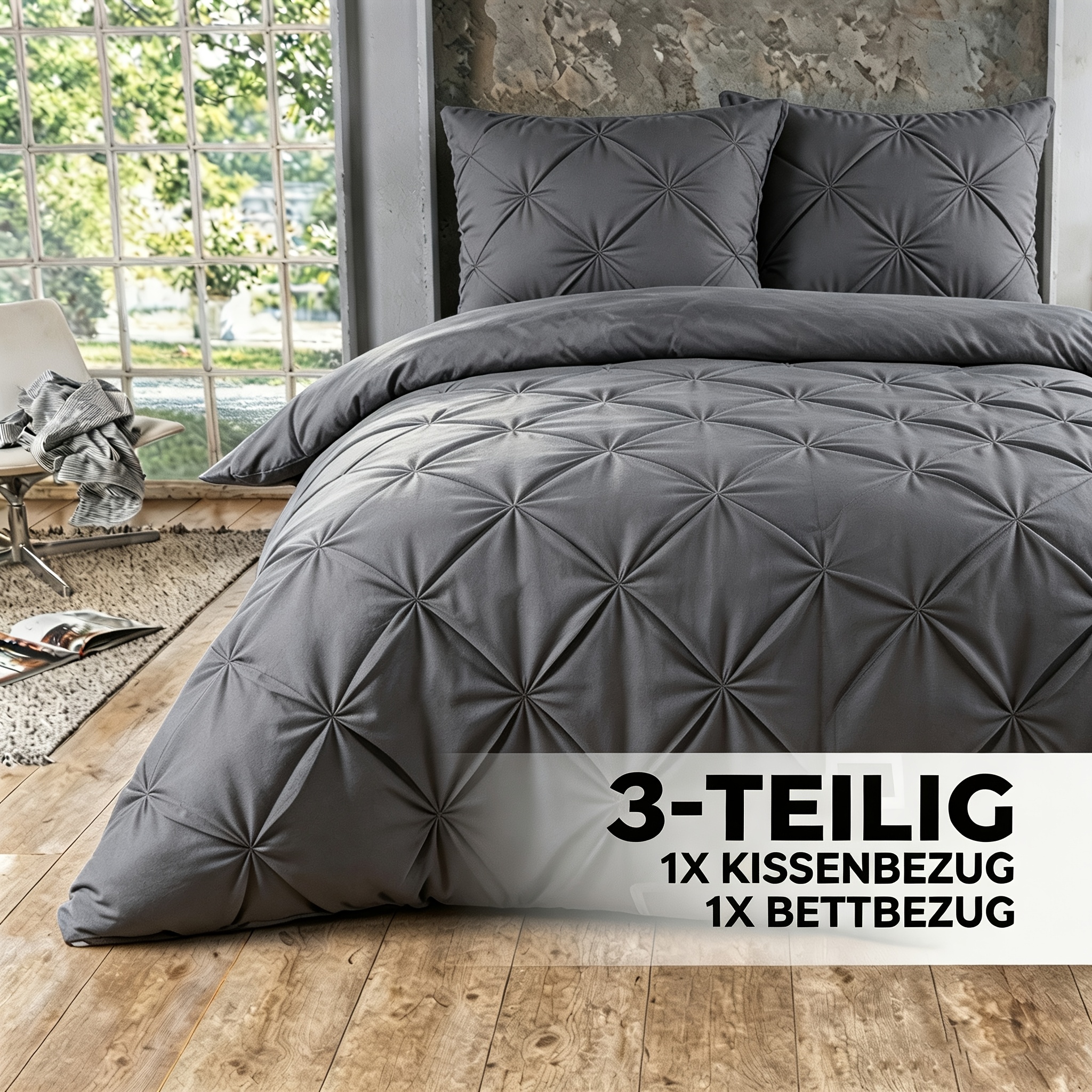 3pcs Bedding: 2pcs Pillowcases (80 X 80cm) And 1pc Duvet Cover. Crinkled Texture, Easy And Elegant, Easy To Care For, , Skin-friendly, Hypoallergenic, Safe And Breathable