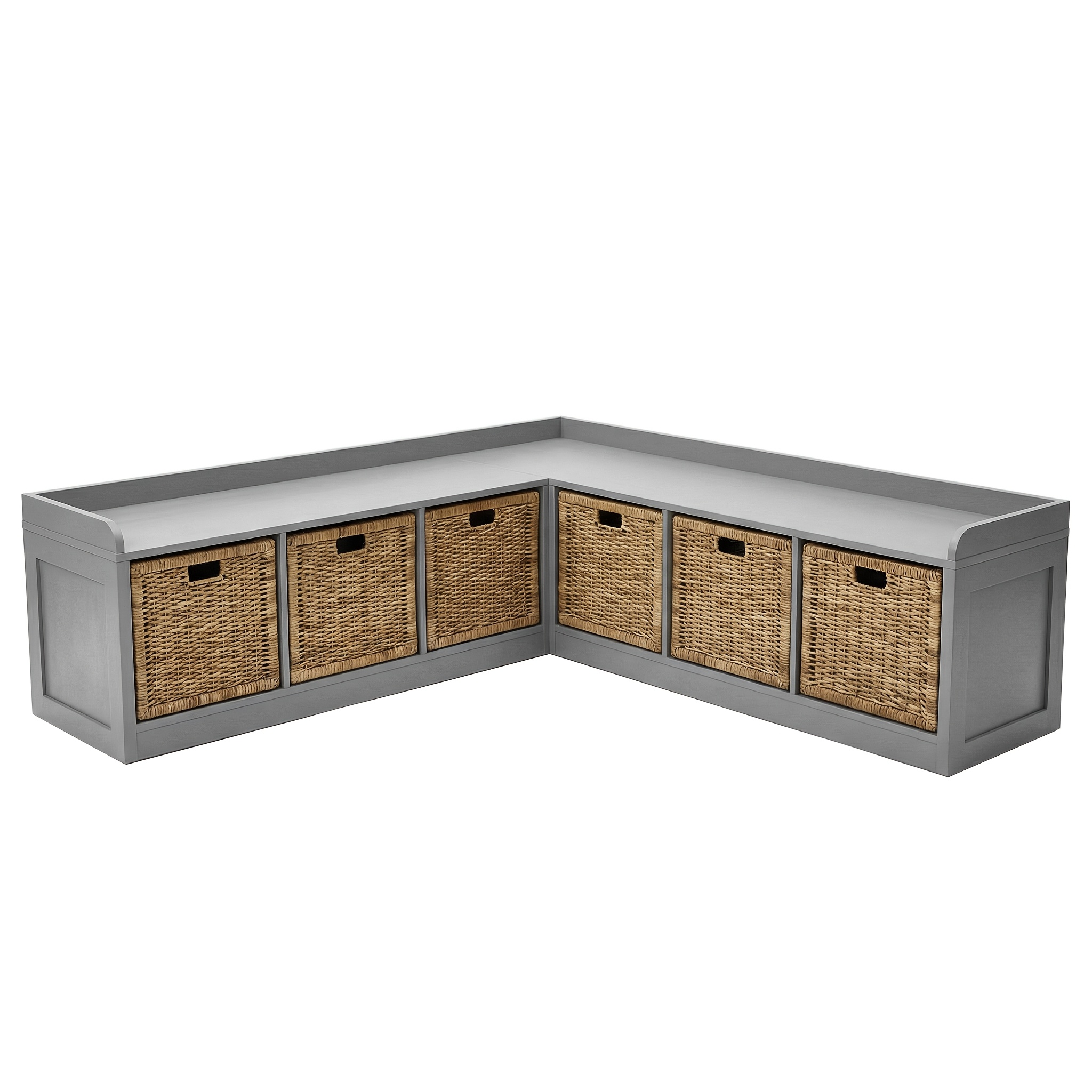 Modern L-Shaped Shoe Cabinet with 6 Rattan Drawers, Multi-Functional Wood Shoe Storage Cabinet with Storage Compartments, for Entryway And Living Room, Modern Design, Gray
