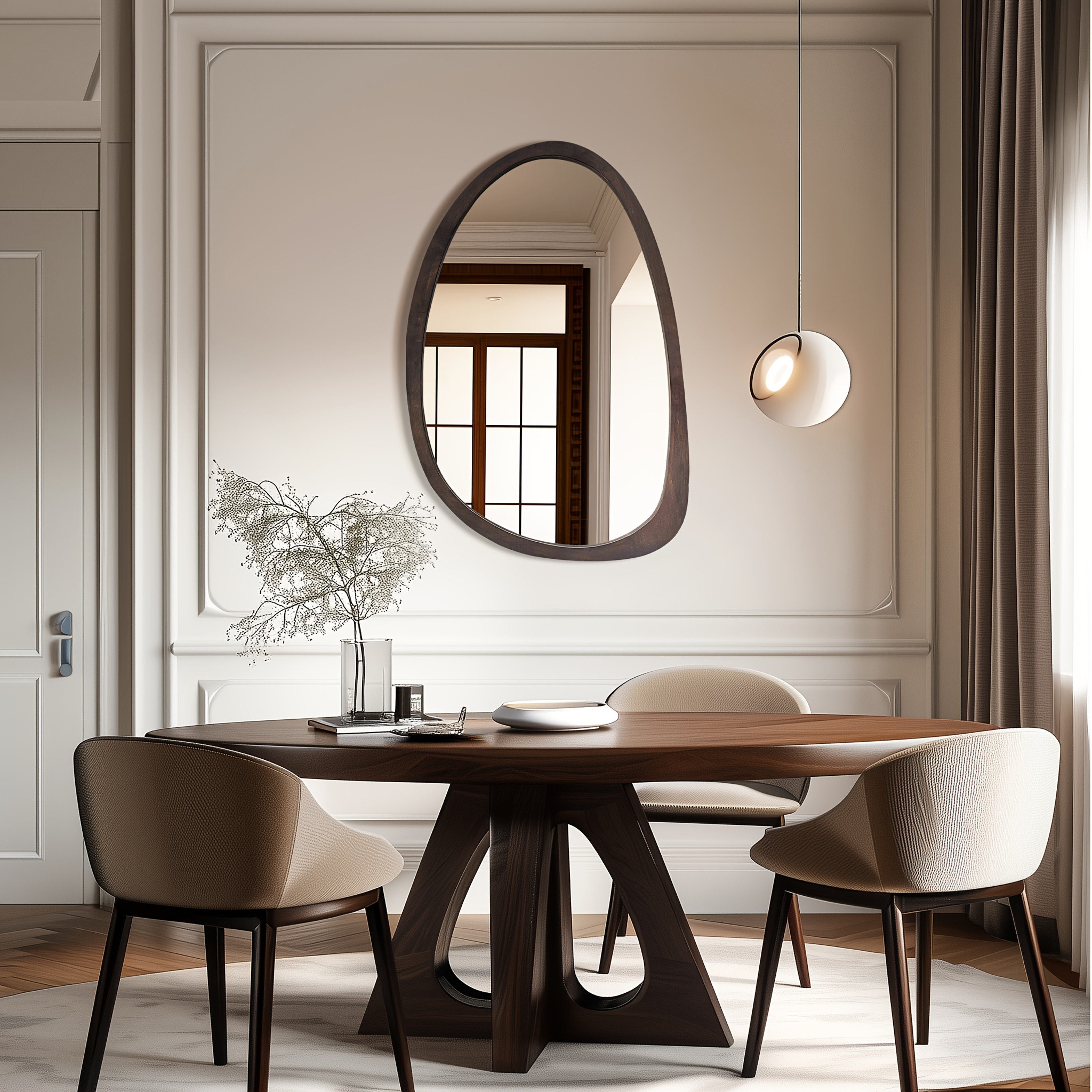 Vintage Asymmetrical Wall Mirror 70×50cm - Irregular Solid Wood Frame, Classic Wall-Mounted HD Makeup Mirror Home Decoration, Vertical/Horizontal, Ideal for Bedroom, Living Room, Entryway Decor, Wall Decor, Formaldehyde-free