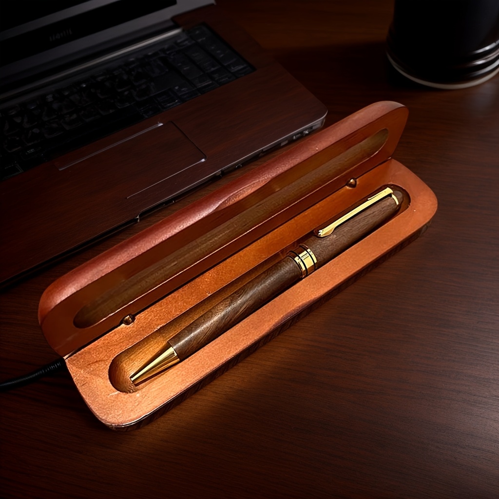Image of 1 Ball Pen + 1pen Box Wooden Ballpoint Pen Gift With Case Legant Office Gifts For Employee Office School Teacher Supplies Decorations (//walnut 1.0mm Black Refill