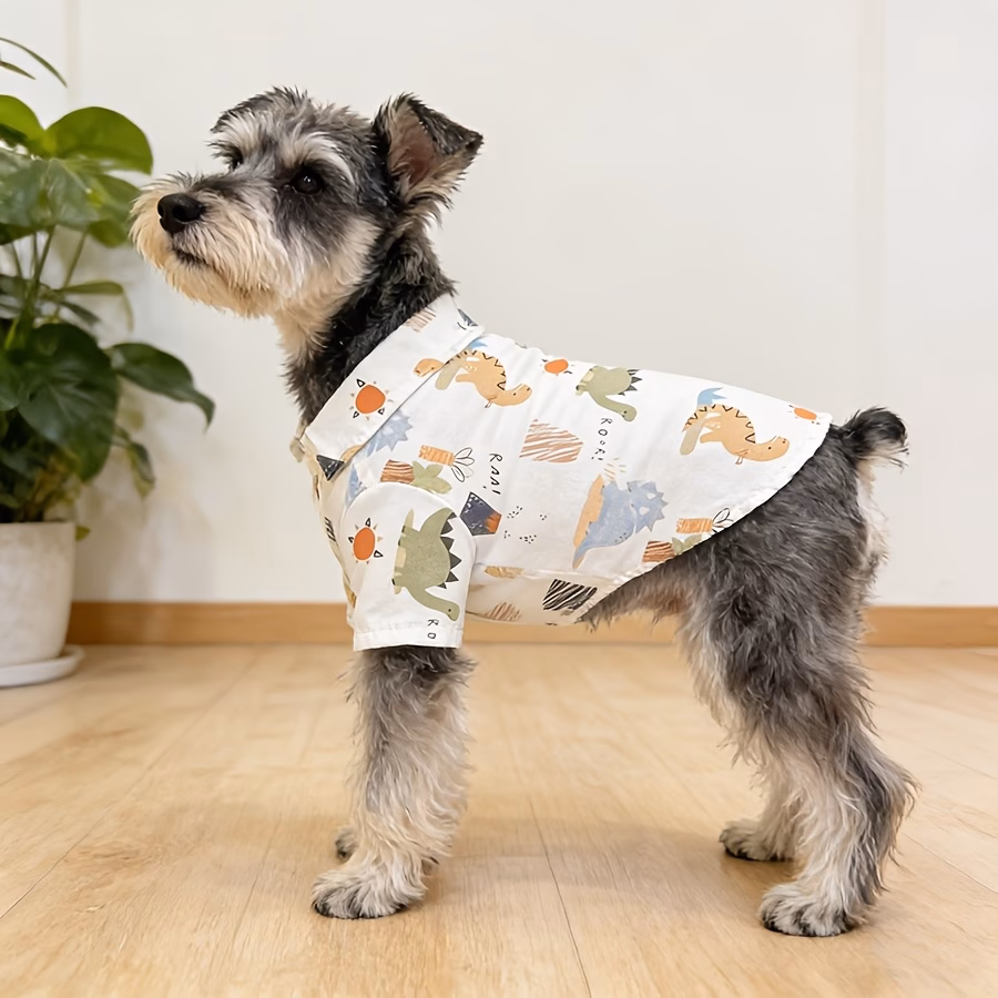 cute dinosaur print button snap pet shirt for small dogs cats lightweight breathable short sleeve puppy clothes with outfits suitable for spring summer fall winter daily wear walking travel photo props for chihuahua Product details 2