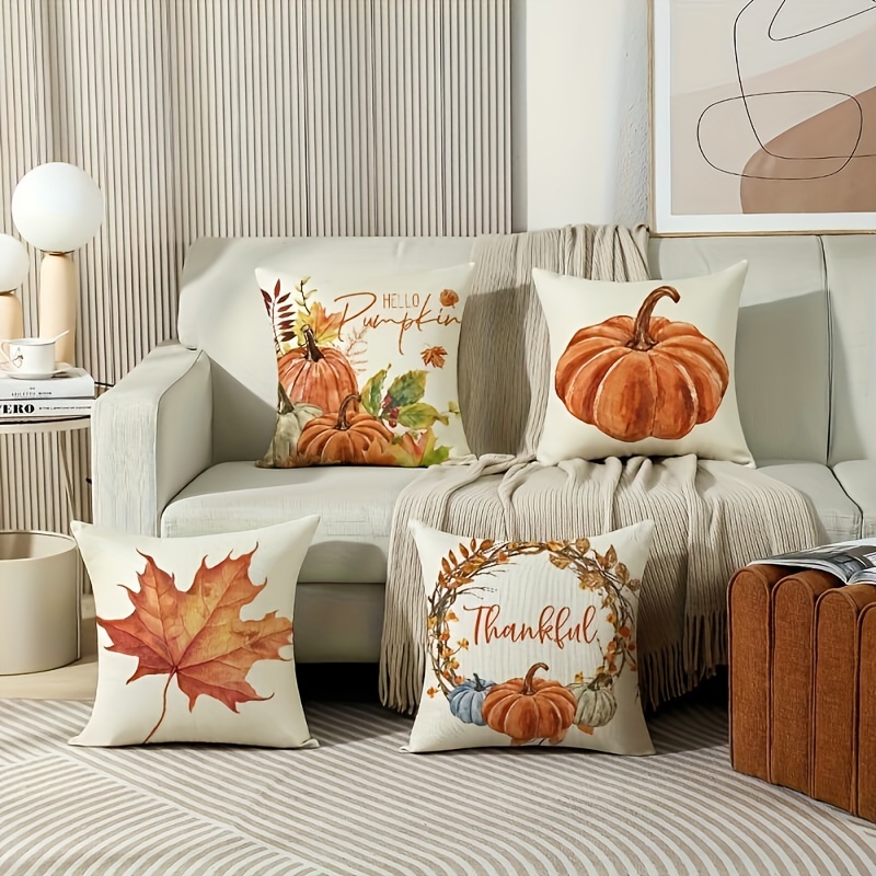 

Vintage Fall Decor Throw Pillow Covers, 17.7x17.7" Pumpkin Maple Leaf Harvest Design, Zipper Closure, Machine Washable Polyester Cushion Covers For Thanksgiving And Autumn Season Sofa Decoration - 1pc