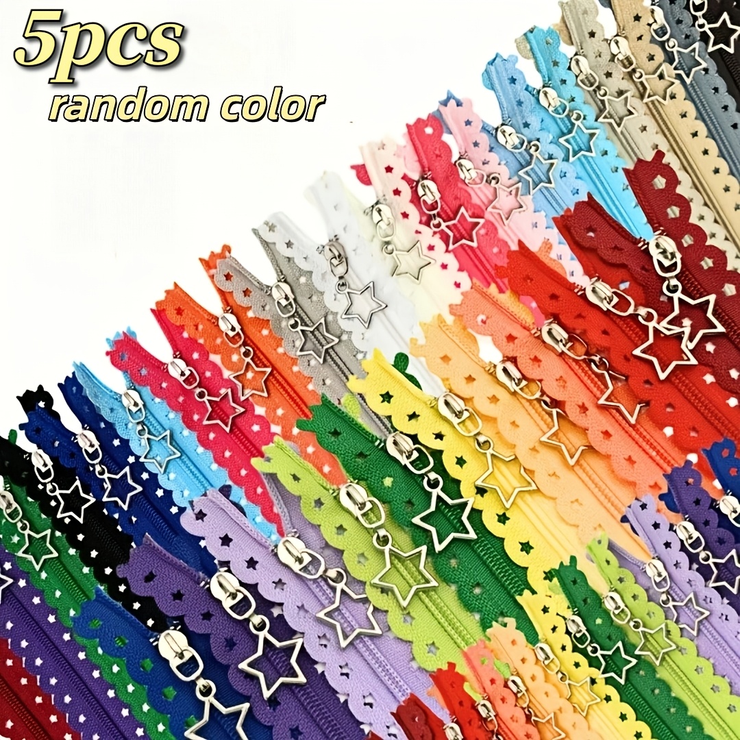 TEMU 5pcs Random Color And Style Hollow Pentagram Nylon Lace Closures With Zippers, Ideal For Crafts, Sewing Projects, And Fashion Additions, Perfect