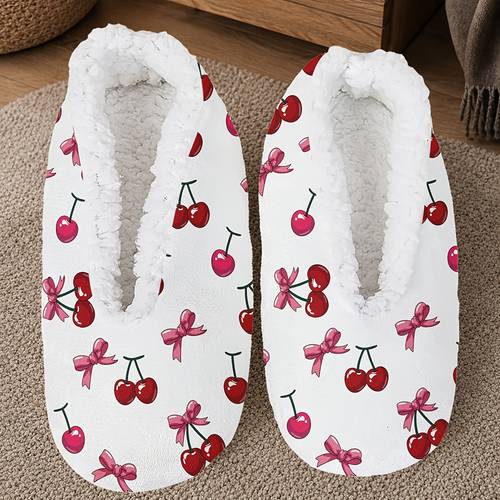 item picture mens cherry bow indoor slippers fleece lined house shoes with and on white warm sole slippers