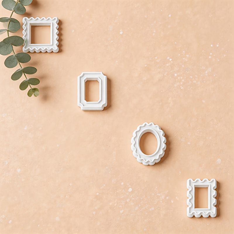 TEMU 4pcs Retro Picture Frame-shaped Polymer Clay Cutters, Including Square Stamps, Scalloped , Beveled Rectangles And Contour Molds, Suitable For