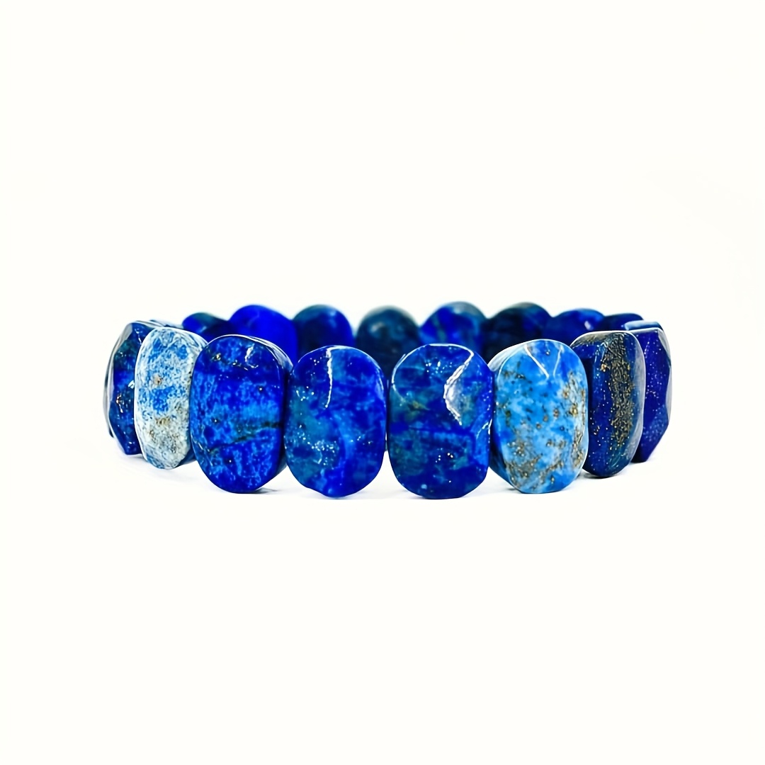 Natural Lapis Lazuli Bracelet Faceted with Golden Flecks September Birthstone