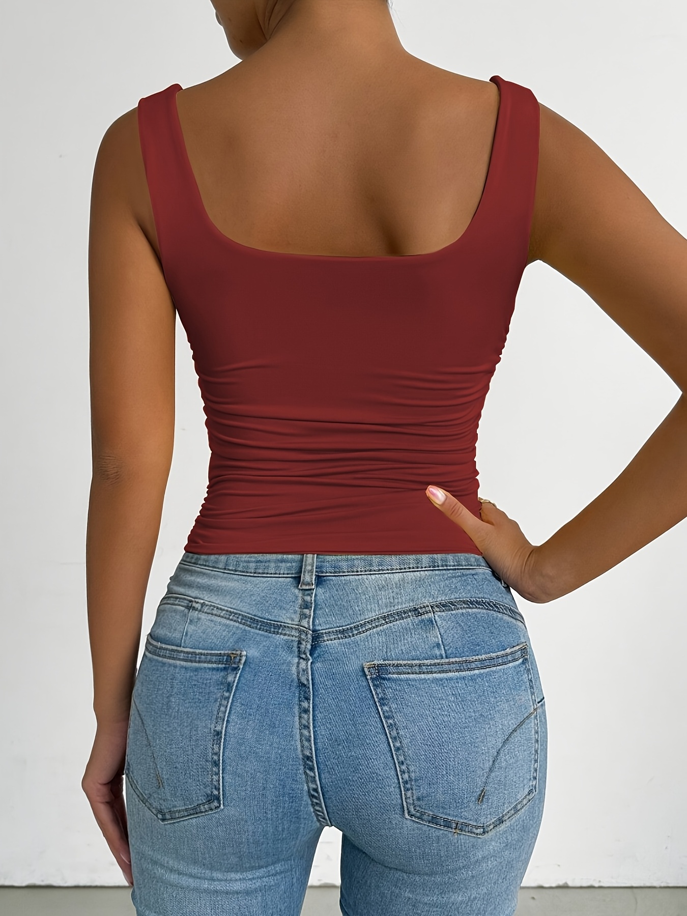 Women'S Red Strapless Tank Top - Skinny Fit, Sleeveless, All-Season, Sexy Style, Solid Color, Perfect for Casual Attire, Casual Attire Top|Strapless Fashion|Skinny Fit Top