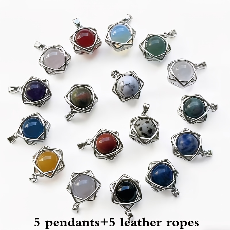 TEMU 10pcs Set Of Natural Stone Round Bead Pendant, Futuristic Minimalist Fashion Necklace, Women's Fashion Pendant, Suitable For Gifting, Daily