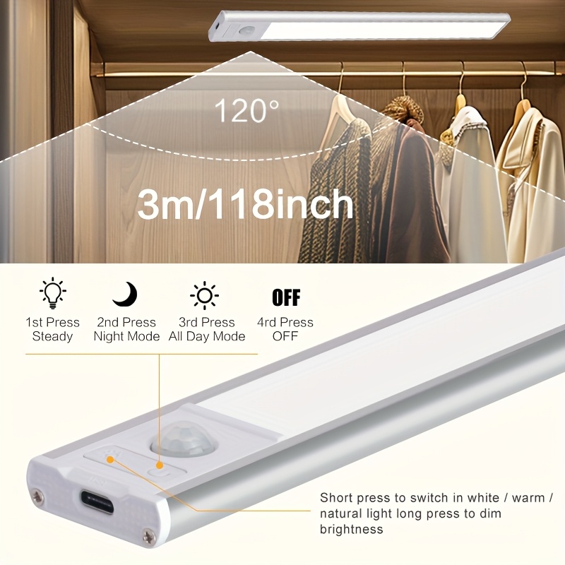 2pcs LED Motion Sensor Cabinet Light, Wireless Magnetic USB Rechargeable