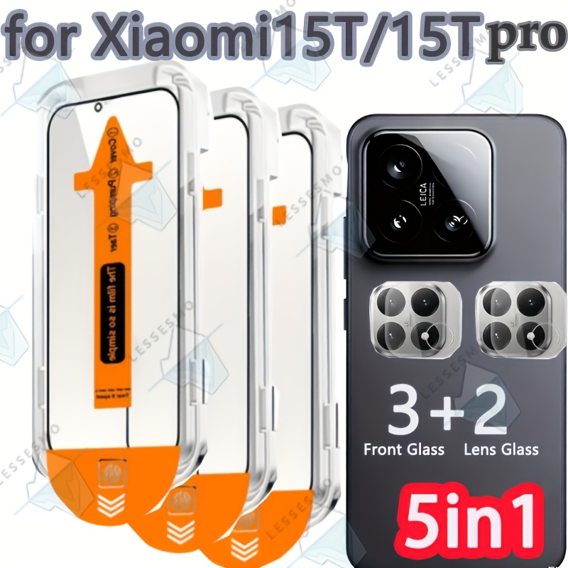 E-shop 3+2 Verpackung geeignet für Xiaomi 15T/15T PRO, 3 Stück staubfreie hochauflösende Schutzfolien 2 Stück Objektivschutzfolien, splitterfest
