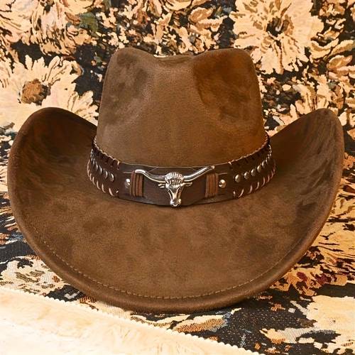 1pc western cowboy hat with cord braided pu leather belt additions classic and easy wide brim cowboy hat gift for party role playing for men and women with reinforcement