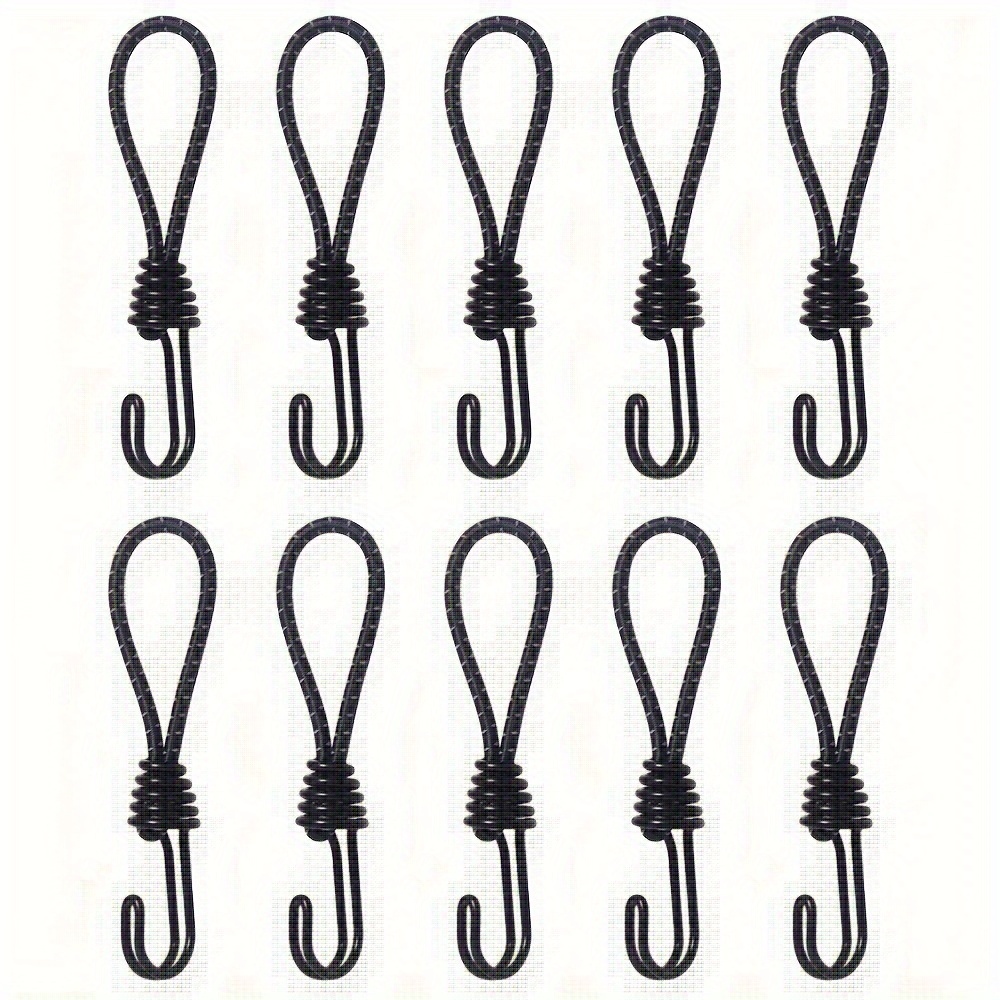 E-shop Set mit 10 elastischen Seilclips für Zeltstangen, ideal für Outdoor-Camping. Robuste Haken und elastische Schnallen, entwickelt, um schwere