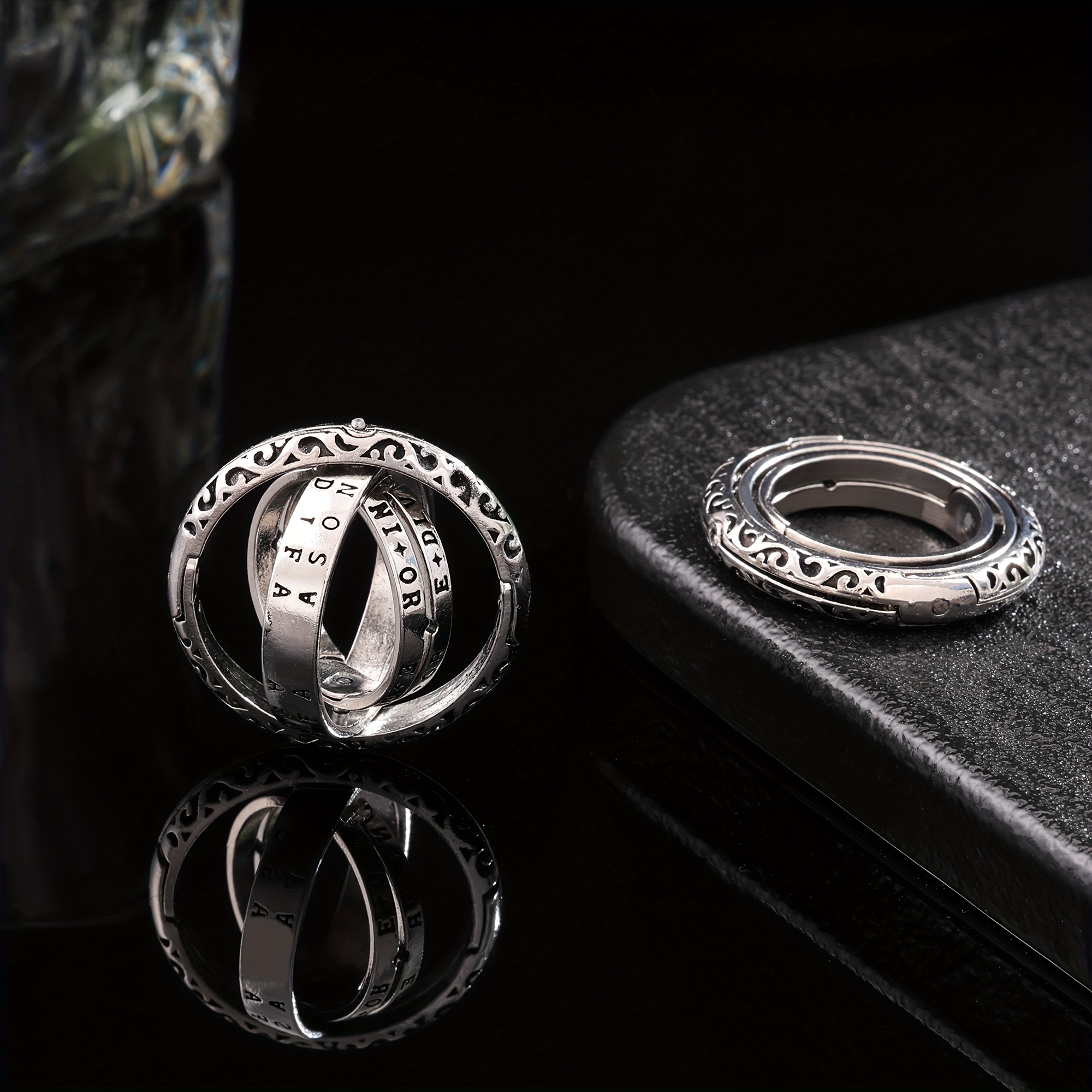 TEMU 2pcs Fashion Ring For Men, And Exquisite Ancient Astronomical Ball Ring Combination, Trendy And Exquisite Rotatable Carving Ring, Suitable For
