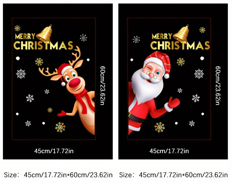 1pc christmas window cling festive holiday decoration static   window film contemporary style no power needed for home kitchen 3d santa reindeer design 11 8x15 7 inches details 2