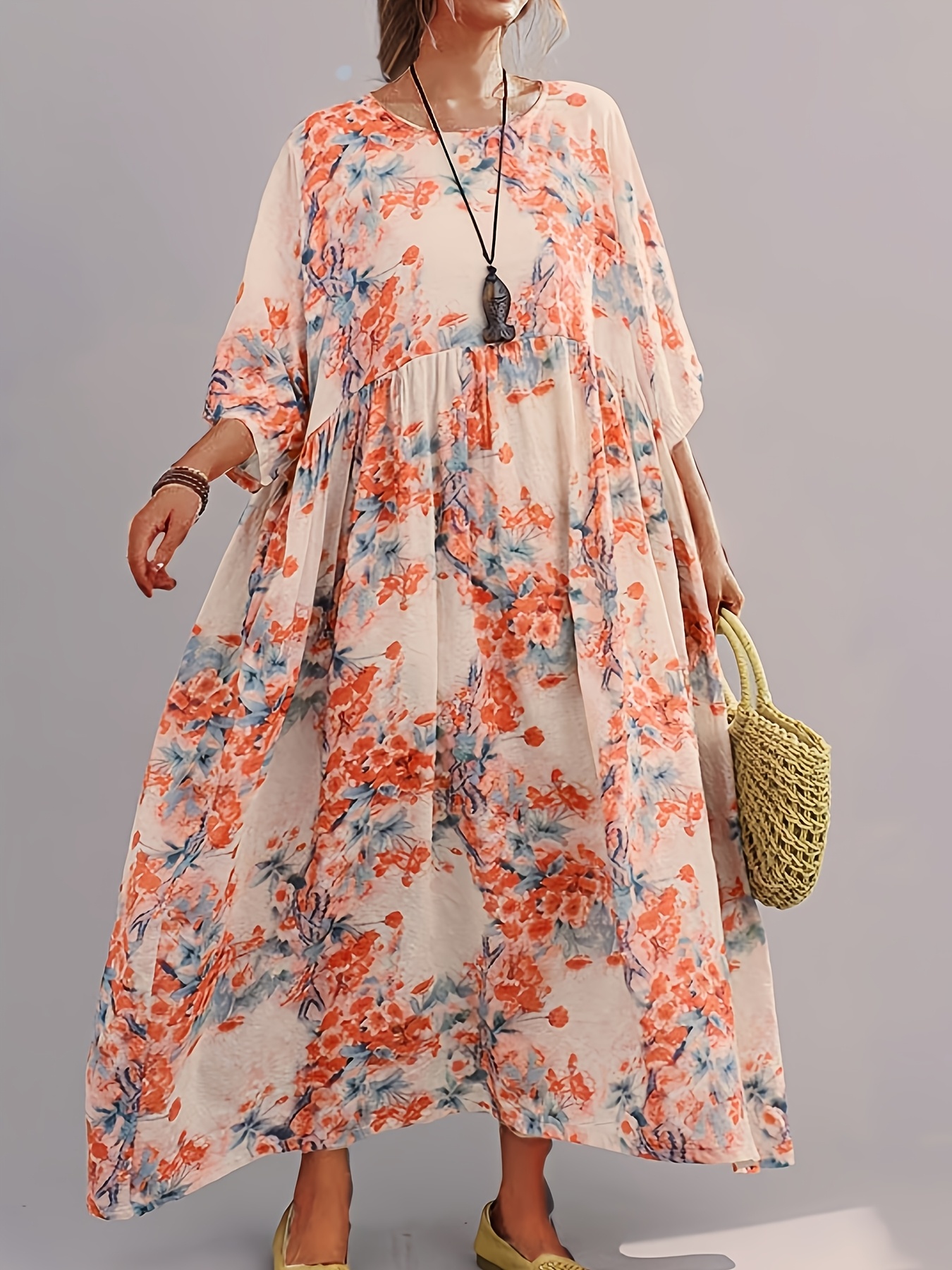 open lace back dress Plus Size in Dresses Women Summer Flower Printed Off Shoulder Big Hem Long  Length Maxi Dress Blue L at Amazon Women's Clothing store main image 0